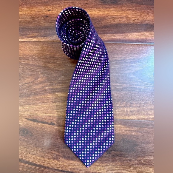 PINK London 100% Pure Silk Purple Repp Tie Made in France Dry Clean - Picture 1 of 10